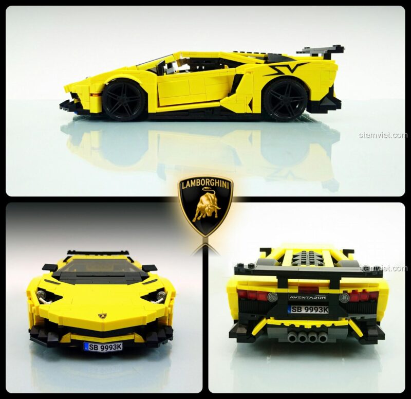 Bộ ảnh chi tiết các góc nhìn của bộ lắp ghép Xe đua Lamborghini XB03008, thể hiện sự tinh xảo trong thiết kế.