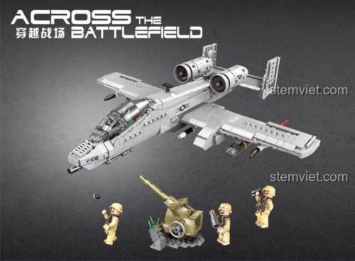 Mô hình đồ chơi Xingbao Máy bay A-10 Warthog và pháo phòng không, một bộ xếp hình XB-06022 chi tiết.