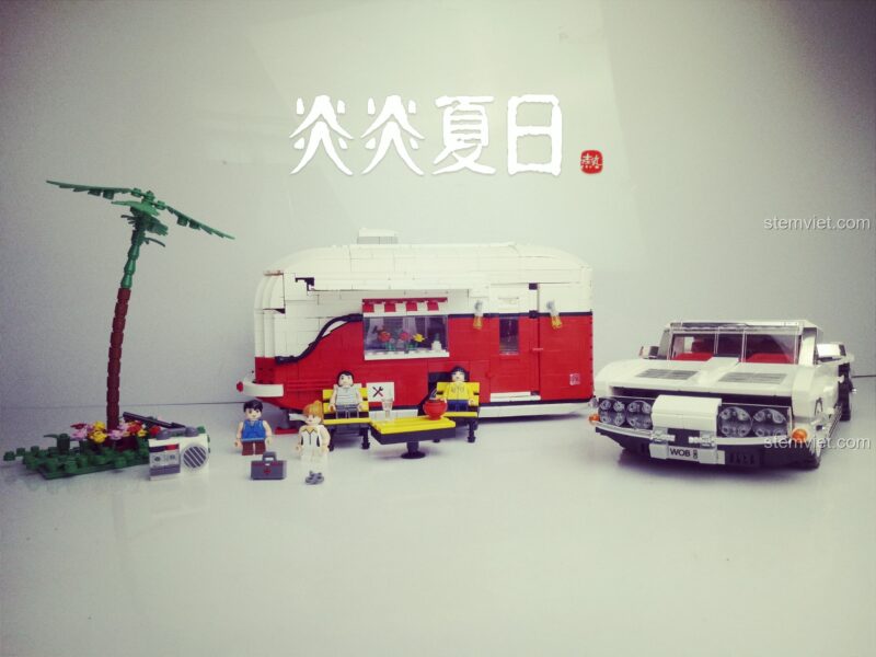 Sơ đồ hướng dẫn cách kết nối xe hơi cổ điển với nhà moóc cắm trại.