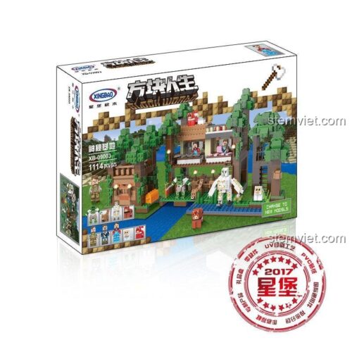 Hộp sản phẩm đồ chơi xếp hình Xingbao XB-09003 chủ đề Thế giới Minecraft, món quà giá rẻ cho bé.