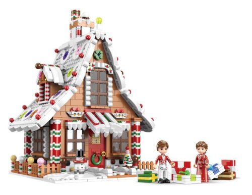 Mô hình lắp ghép Nhà Bánh Gừng Giáng Sinh Xingbao XB-18021 với 2 minifigures và các hộp quà, phù hợp cho bé 6 tuổi.