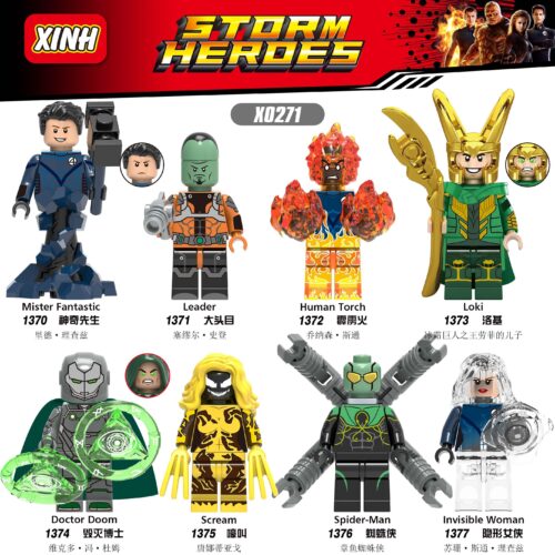 Bộ đồ chơi 8 minifigure siêu anh hùng Marvel Storm Heroes XINH X0271, gồm Mister Fantastic, Loki, Doctor Doom, giá rẻ cho bé trai 6 tuổi.