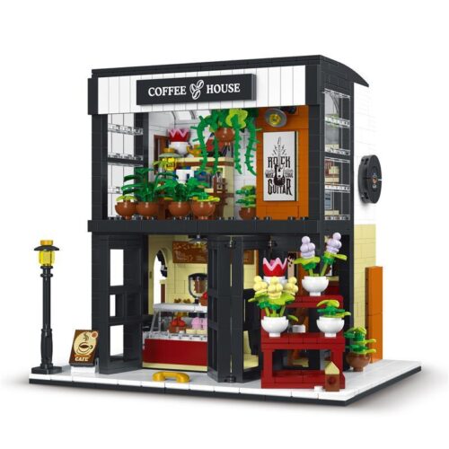 Ảnh chụp chính diện bộ lắp ghép Quán Cà Phê Hoa Ngữ XMORK 031066, một món đồ chơi mô hình kiến trúc tuyệt đẹp cho bé gái 6 tuổi.