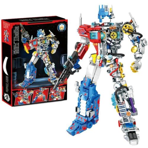 Ảnh chụp hộp và mô hình đã lắp ráp của bộ lắp ráp Robot Optimus Prime YMI 6066, một món đồ chơi mô hình ấn tượng cho bé trai 6 tuổi.