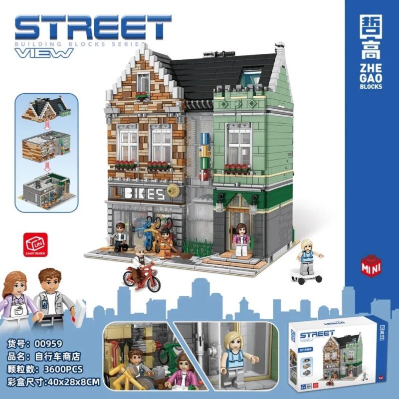 Bộ lắp ghép Cửa hàng Xe đạp Zhe Gao 00959 với 3600 mảnh ghép, mô hình kiến trúc tinh xảo dành cho bé 8 tuổi, giá tốt.