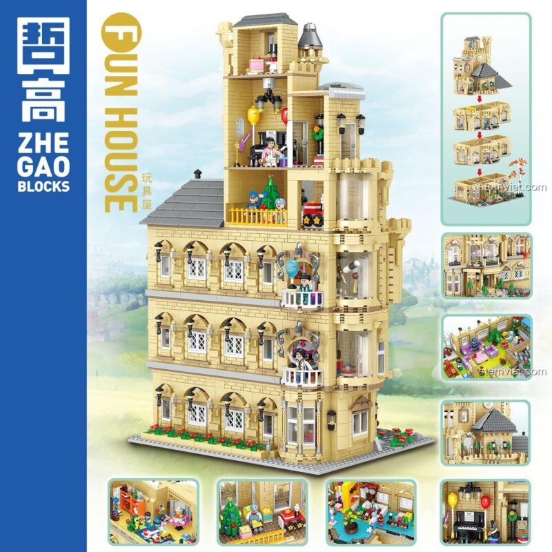 Chi tiết nội thất bên trong Ngôi Nhà Vui Vẻ Zhe Gao 01006, đồ chơi xây dựng 4851 chi tiết với nhiều phòng chức năng, kích thích sáng tạo cho bé gái 6 tuổi.