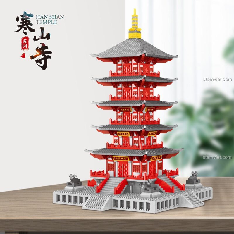 Bộ lắp ghép Chùa Hàn Sơn Zhe Gao 8215, mô hình trưng bày đẹp mắt, tái hiện di sản Tô Châu.