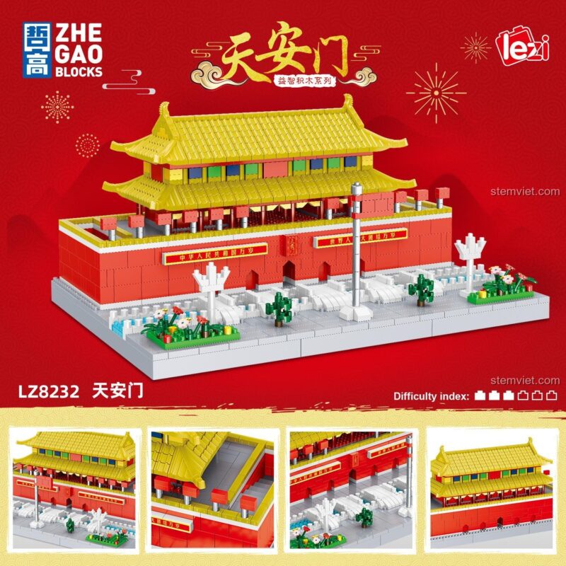 Hộp đồ chơi mô hình Zhe Gao LZ8232 Thiên An Môn, quà tặng ý nghĩa cho bé trai và bé gái yêu thích kiến trúc.