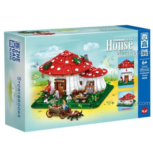 Thông tin chi tiết của đồ chơi mô hình Nhà Nấm Cổ Tích 01016 với 2233 mảnh ghép, kích thước và các chi tiết bên trong.