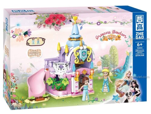 Hộp sản phẩm đồ chơi xếp hình ZHEGAO 921012, mô hình lâu đài có cầu trượt, một phần của bộ Lâu đài trong mơ.