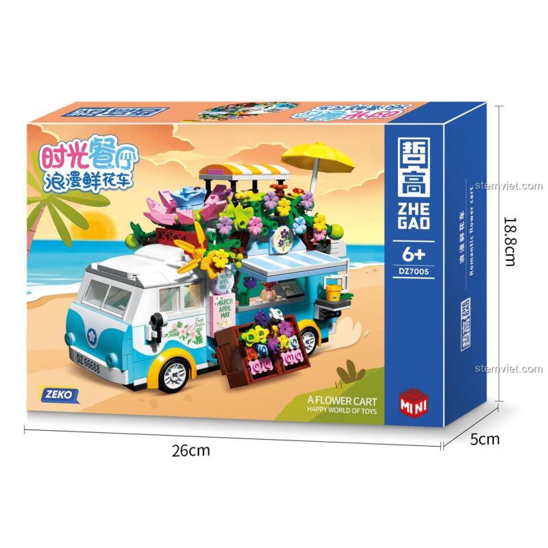 Hộp sản phẩm đồ chơi mô hình ZHEGAO 7005 Xe Tải Bán Hoa, quà tặng lý tưởng cho bé gái.