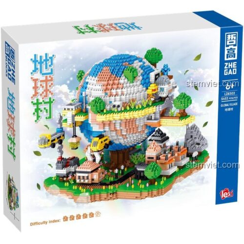 Hộp sản phẩm ZHEGAO LZ8302 Ngôi Làng Toàn Cầu, bộ lắp ghép 5452 mảnh, đồ chơi mô hình Địa Cầu Xếp Hình chất lượng cao, đáng tiền cho bé 6 tuổi.