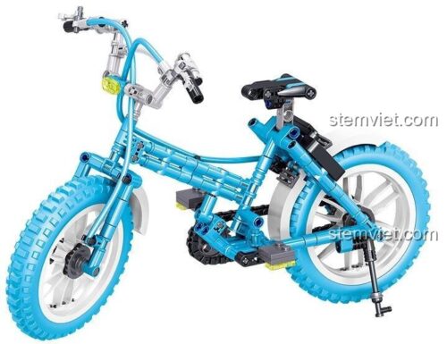 Cận cảnh đồ chơi mô hình Xe Đạp Công Cộng Zhegao QL0443 màu xanh dương với các chi tiết Technic phức tạp, phù hợp cho bé trai 6 tuổi.