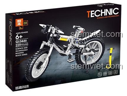 Mô hình xe đạp Technic Zhegao QL0446 màu trắng kèm bơm xe mini, bộ lắp ráp 229 chi tiết cho bé trai.