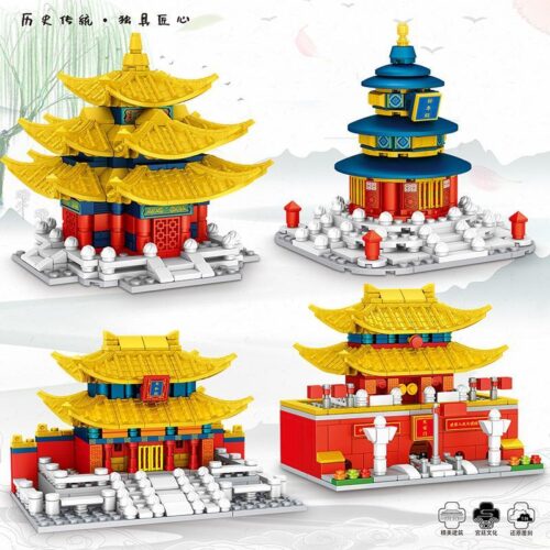 Bộ lắp ráp ZHEGAO QL0974 Kiến trúc cổ Bắc Kinh 4 trong 1, 1051 mảnh, đồ chơi mô hình cho bé trai và bé gái 6 tuổi.
