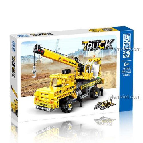 Hộp sản phẩm của bộ đồ chơi ZHEGAO QL1229 Xe cẩu công trình, món quà giá rẻ hấp dẫn cho các bé.