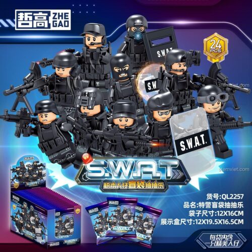 Hộp 24 túi mù minifigure đặc nhiệm SWAT ZHEGAO QL2257, đồ chơi mô hình lính đặc nhiệm chất lượng cao
