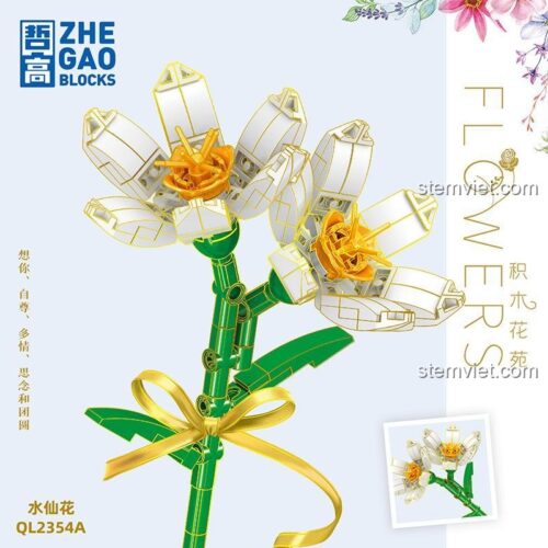 Hộp bộ lắp ghép Hoa Thủy Tiên ZHEGAO QL2354A, đồ chơi mô hình hoa chất lượng cao, phù hợp bé gái.