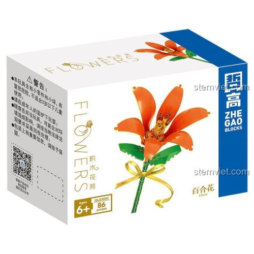 Hộp bộ lắp ghép Hoa Bách Hợp ZHEGAO QL2355C, đồ chơi mô hình Hoa Lily 86 mảnh, chất lượng cao.