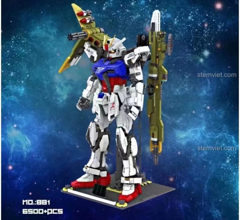 Bộ xếp hình Gundam Tấn Công 66 Blocks 881 với trang bị Launcher Striker Pack, thể hiện sức mạnh hỏa lực áp đảo.