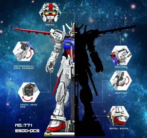 Bộ lắp ráp Gundam Strike GAT-X105 66 Bricks 771 với các chi tiết khớp nối linh hoạt và đèn LED ở mắt, đồ chơi cho con trai 16+ tuổi.
