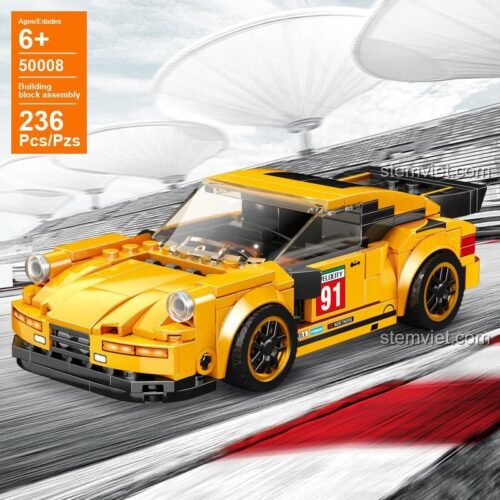 Đồ chơi lắp ráp AchKo 50008 Porsche 911 Turbo, mô hình siêu xe màu vàng nổi bật, 236 mảnh ghép, phù hợp bé trai 6 tuổi, giá tốt.