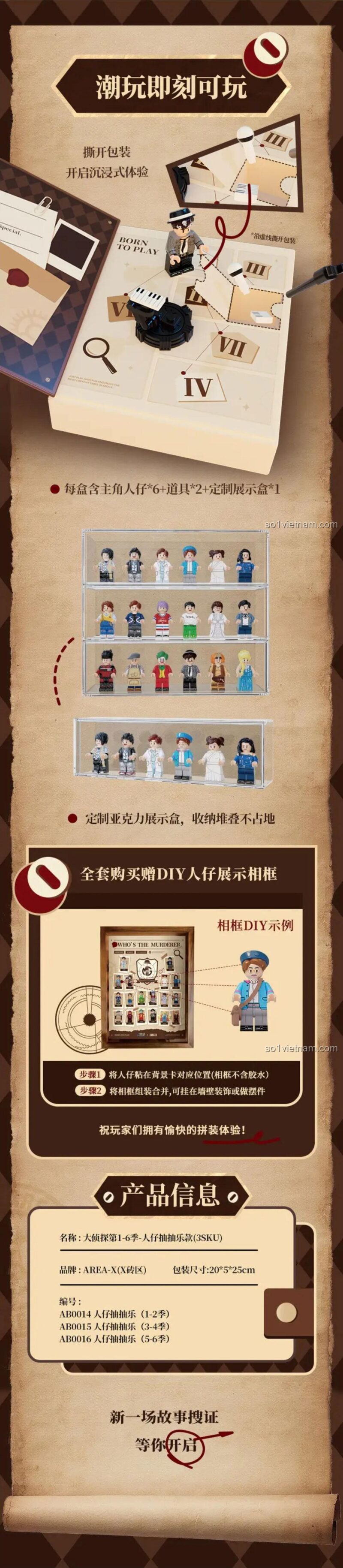 Minifigure Đại Thám Tử AB0016, đồ chơi mô hình Who's The Murderer, hộp mù Đại Thám Tử, giá rẻ cho bé trai bé gái 6 tuổi.