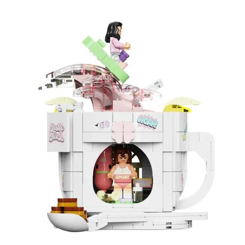 Mô hình cốc cà phê Latte Hồi Sức AREA-X AX0302 với cô gái tập gym và cô gái lướt sóng, thiết kế độc đáo, màu sắc tươi sáng, đồ chơi lắp ghép cho bé gái 6 tuổi, giá rẻ