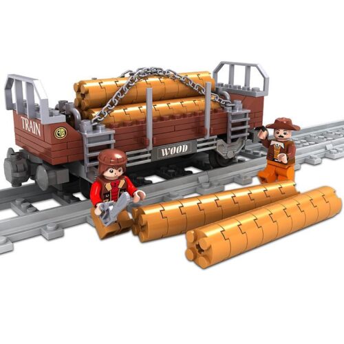 Bộ lắp ghép Toa xe chở gỗ AUSINI 25413 giá rẻ cho bé trai 6 tuổi, gồm 150 mảnh ghép và 2 minifigures công nhân.