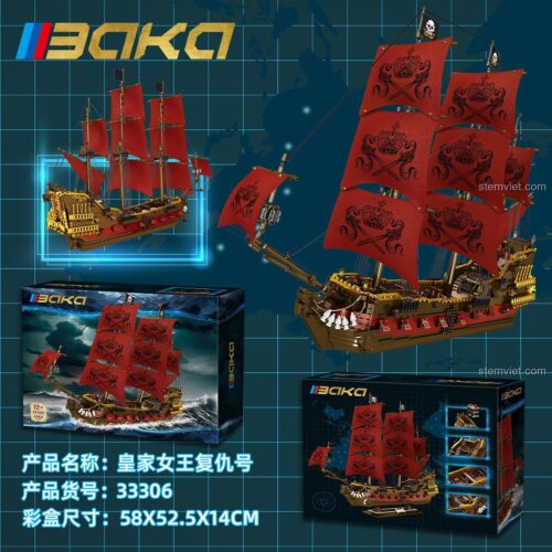Hộp đồ chơi lắp ráp BAKA 33306 Tàu Hải Tặc Nữ Hoàng Anne Báo Thù với kích thước chi tiết, mô hình Tàu Cướp Biển Lớn chất lượng cao