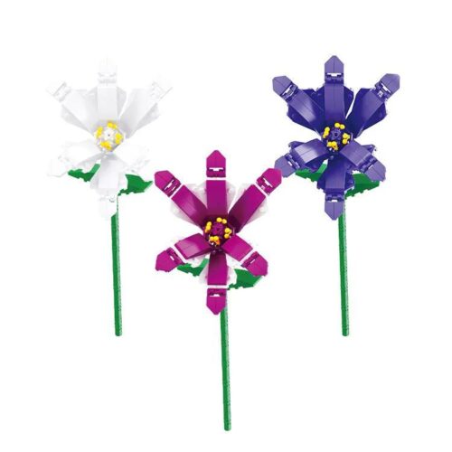 Bộ 3 chậu hoa lan lắp ghép BALODY 20084, Hoa lan trắng, tím, xanh lá, đồ chơi lắp ghép sáng tạo cho bé gái, 149 mảnh