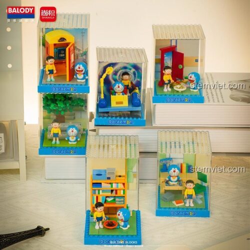 Đồ chơi mô hình Balody 21081 Doraemon, bộ sưu tập 6 cảnh thế giới vi mô, đồ chơi xếp hình Mèo máy Doraemon cho bé 6 tuổi, chất lượng cao.