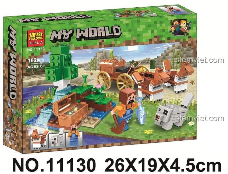 Hộp đồ chơi xếp hình BELA 11130 Thế giới Minecraft 162 mảnh, quà tặng hấp dẫn cho bé trai mê game.