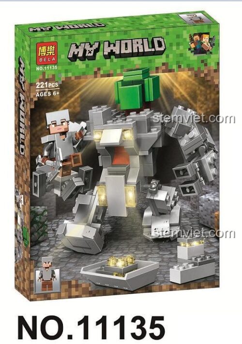 Hộp đồ chơi mô hình Robot Đá Minecraft Bela 11135. Món quà sáng tạo cho bé trai 6 tuổi yêu thích game Minecraft.