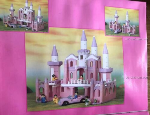 Bộ lắp ghép Lâu đài Giấc mơ BEST-LOCK 4025 màu hồng pastel với xe hơi và minifigures