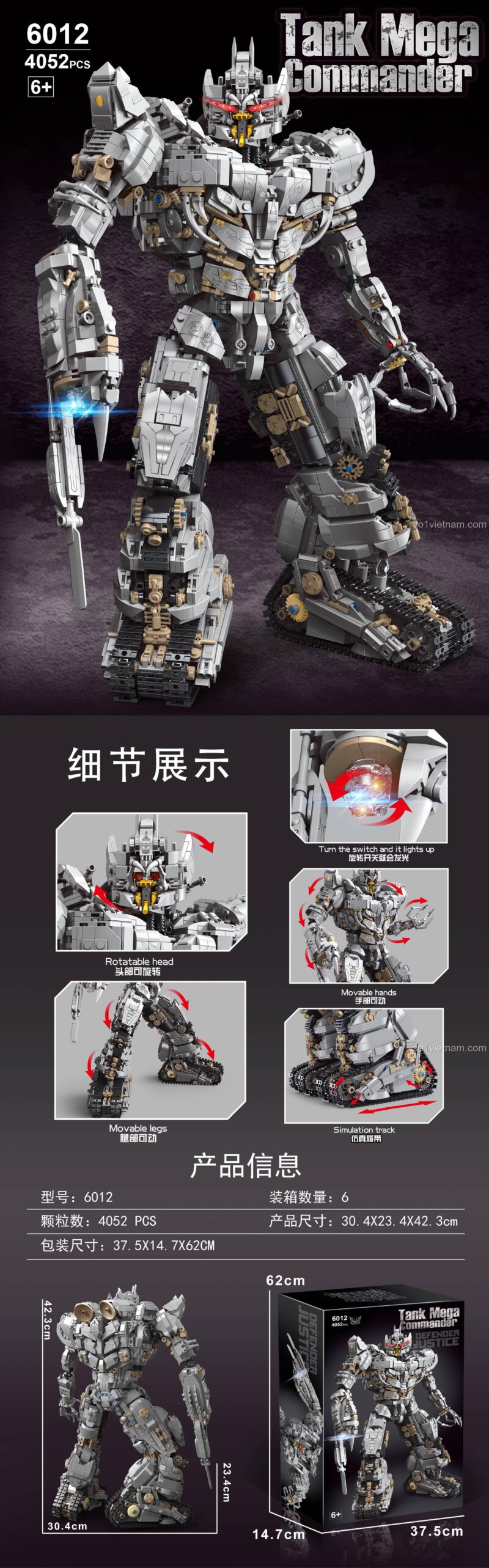 Bộ đồ chơi Robot Transformer Megatron 6012, 4052 chi tiết, có đèn LED và âm thanh, đồ chơi lắp ráp cho bé trai 6 tuổi, giá tốt