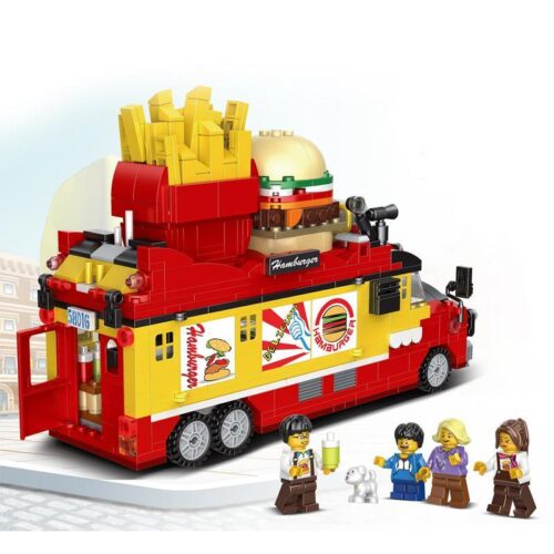 Bộ lắp ráp xe bán hamburger Brick Element 19007 giá rẻ, đồ chơi mô hình food truck cho bé gái 6 tuổi.