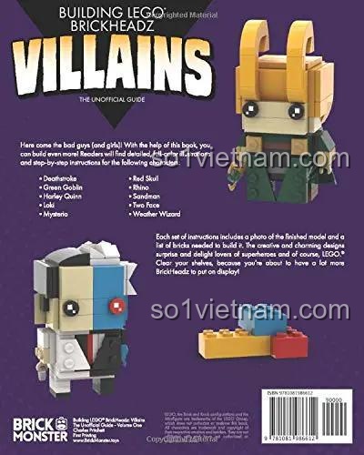 Sách hướng dẫn xếp hình Brick Monster ISBN9781081986612, chi tiết các nhân vật phản diện BrickHeadz, giúp bé trai 10 tuổi phát triển tư duy, chất lượng cao
