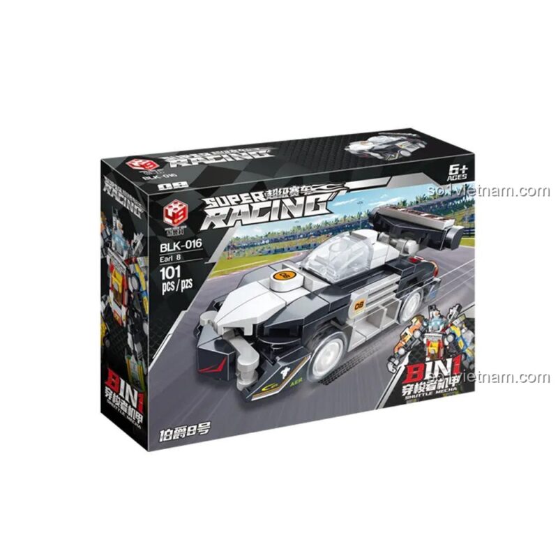 Hộp và mô hình xe đua Earl 8 màu đen xám, chiếc xe cuối cùng để hoàn thành Chiến binh Mecha hợp thể BLK-016.