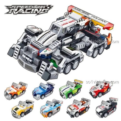 Toàn bộ 8 mẫu xe đua nhỏ và mô hình hợp thể Genesis Star từ bộ đồ chơi mô hình Buluke BLK-017. Lựa chọn quà tặng sinh nhật tuyệt vời cho bé trai.