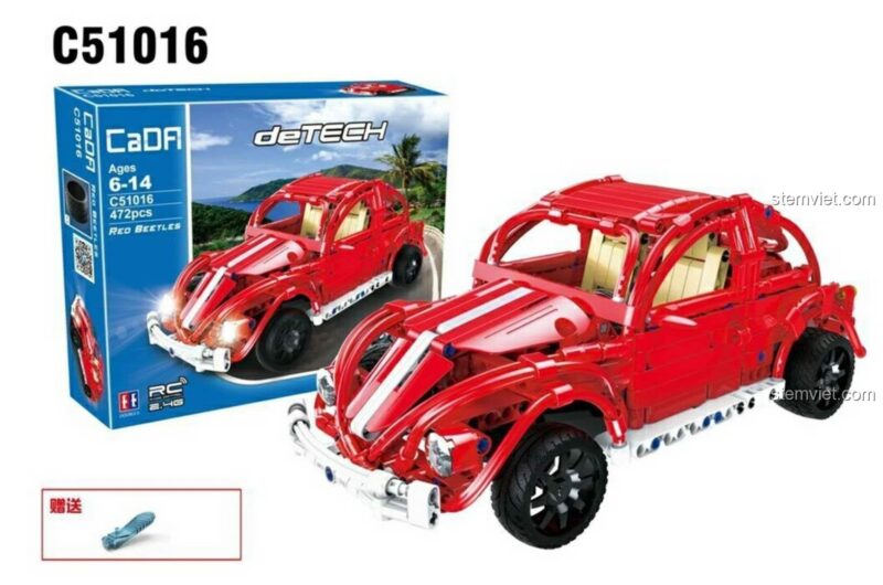 Hộp đồ chơi lắp ráp Mô hình Volkswagen Beetle Đỏ, sản phẩm CaDA C51016 chất lượng cao.