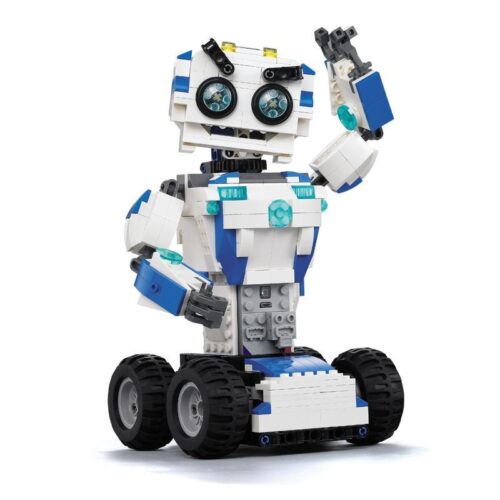 Toàn bộ sản phẩm đồ chơi mô hình CaDA C51028, bao gồm hộp, 2 mẫu lắp ráp Robot DADA và Xe Khoan, cùng bộ điều khiển từ xa và động cơ.
