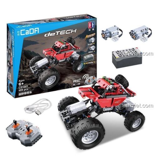 Hộp sản phẩm đồ chơi lắp ráp CaDA C51041 Xe Leo Núi Địa Hình, đầy đủ phụ kiện điều khiển từ xa, động cơ, pin sạc, phù hợp bé trai 6 tuổi.