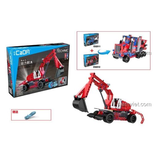 Hộp sản phẩm đồ chơi lắp ráp Xe đào đất CaDA C52012, thể hiện khả năng lắp ghép kết hợp với C52011, đồ chơi lắp ráp cho bé trai 6 tuổi.