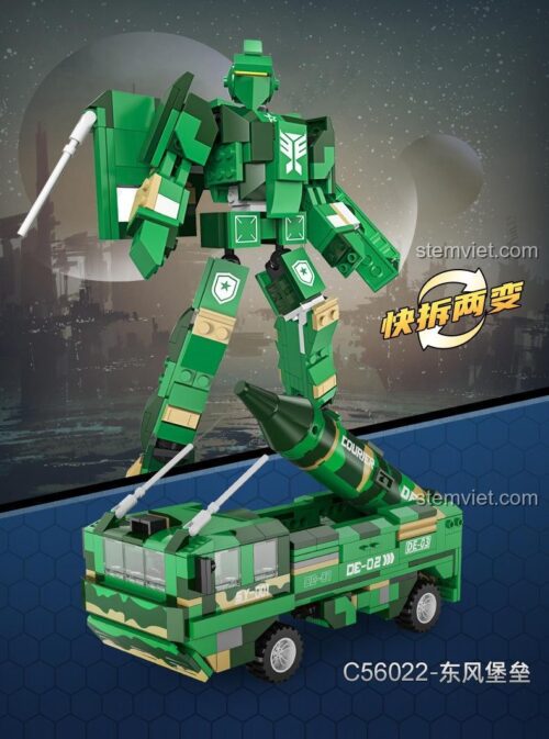 đồ chơi lắp ráp Xe Tải Tên Lửa Đông Phong biến hình từ xe tải tên lửa sang robot chiến đấu, dành cho bé trai 8 tuổi, chất lượng cao.