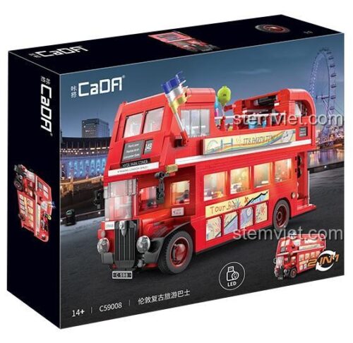 Hộp sản phẩm bộ lắp ghép CaDA C59008 Xe buýt du lịch cổ điển Luân Đôn, thể hiện thiết kế độc đáo và số lượng 1770 mảnh, đồ chơi mô hình chất lượng cao cho con trai 14+.