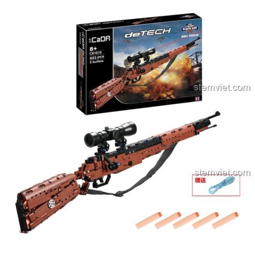 Bộ lắp ghép Súng trường Mauser 98K Double Eagle C61010, hộp sản phẩm rõ ràng, kèm đạn xốp và dụng cụ tháo lắp, đồ chơi cho con trai 8 tuổi.