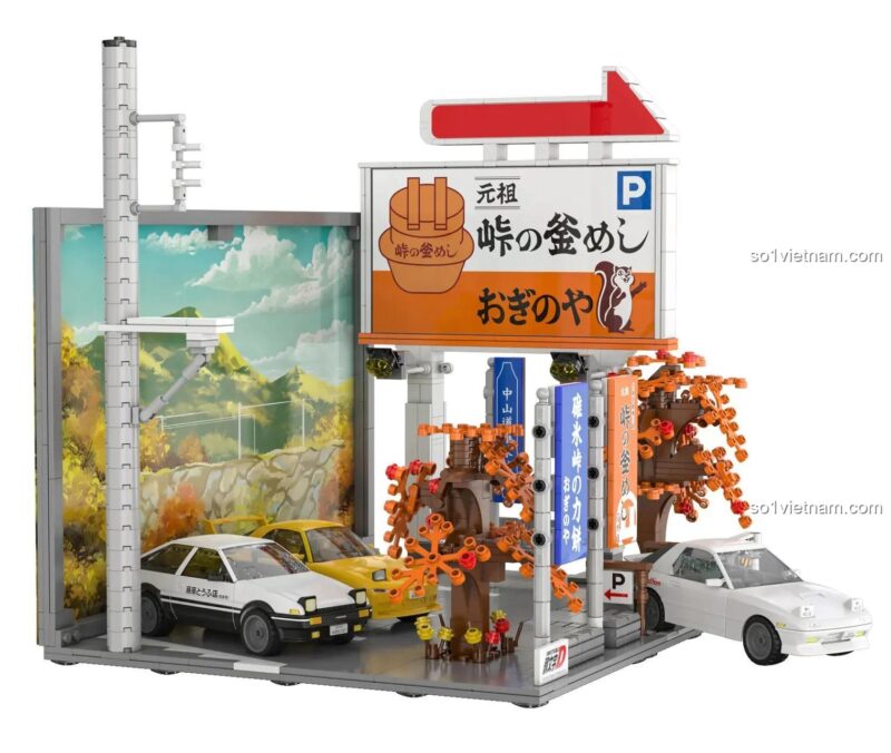 Bộ lắp ghép CaDA C61034 Bãi đỗ xe Nakayama, toàn cảnh, 910 chi tiết, chủ đề Initial D