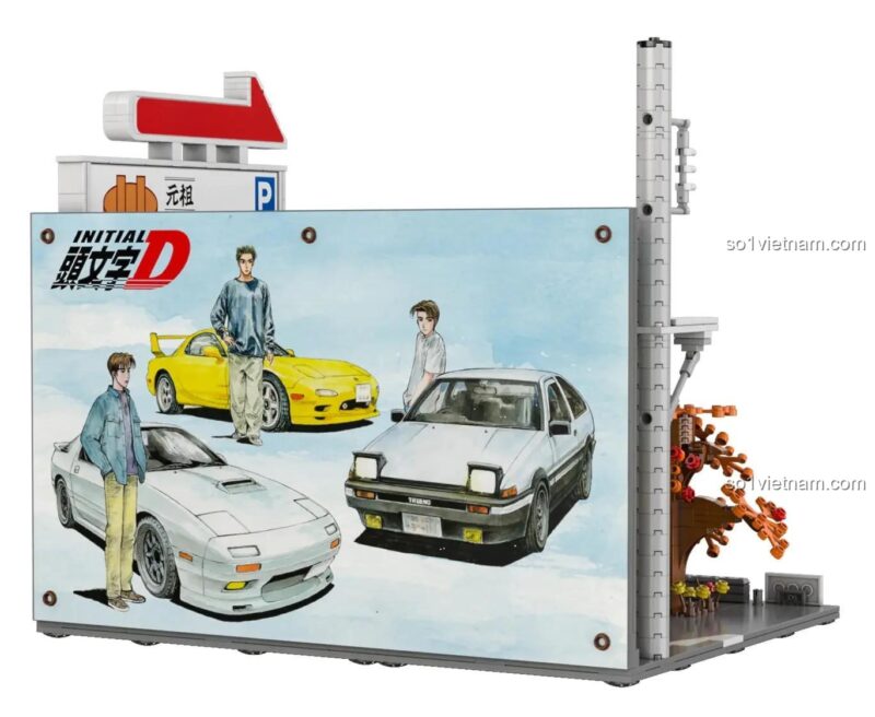 Bộ lắp ghép CaDA C61034 Bãi đỗ xe Nakayama, cây cối rực rỡ, cảnh quan Initial D, 910 chi tiết