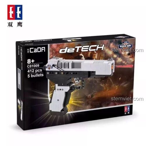Hộp sản phẩm bộ lắp ráp súng lục M23 CaDA C81009 với 412 chi tiết, phù hợp làm quà tặng cho con trai.